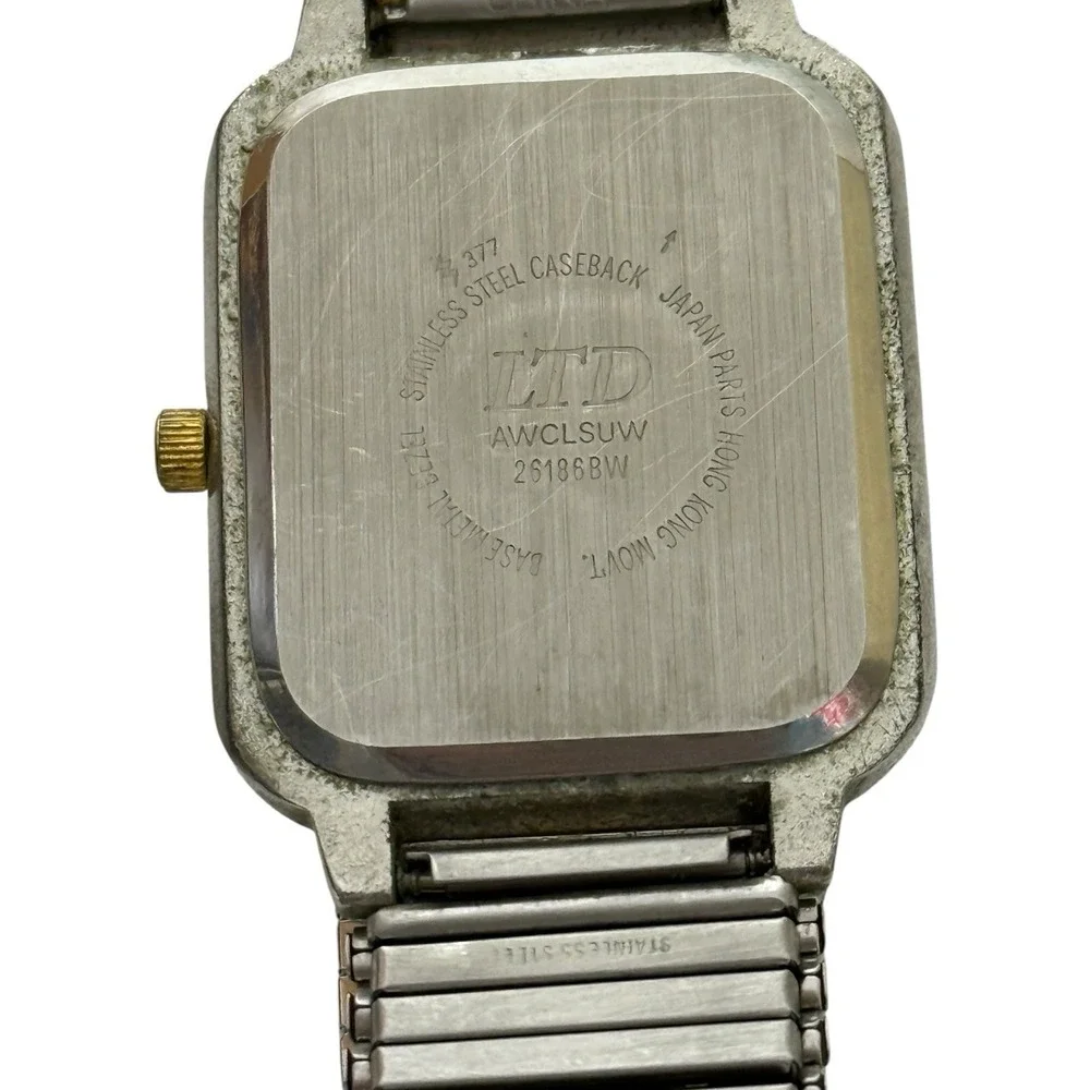 LTD Quartz Womens Watch Gold Silver Tone Stretch Band Second Hand Rectangle Face